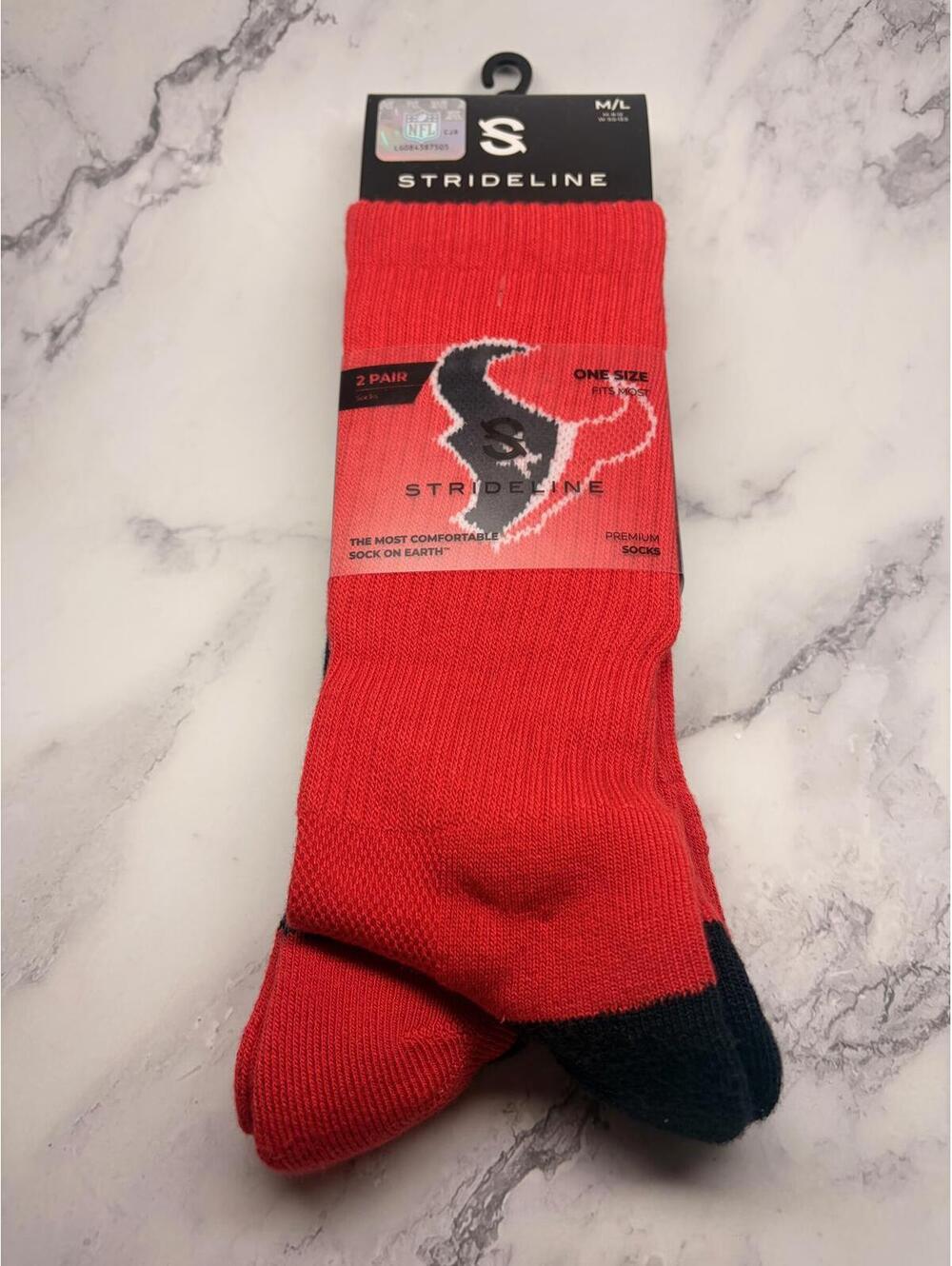 Strideline Houston‎ Texans NFL Socks 2 Pack M/L Crew Socks Red Black New